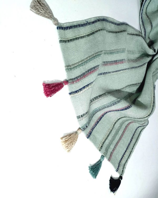Fular de lino tejido «AGUAMARINO» de Sandra Bastón - Artesanía textil